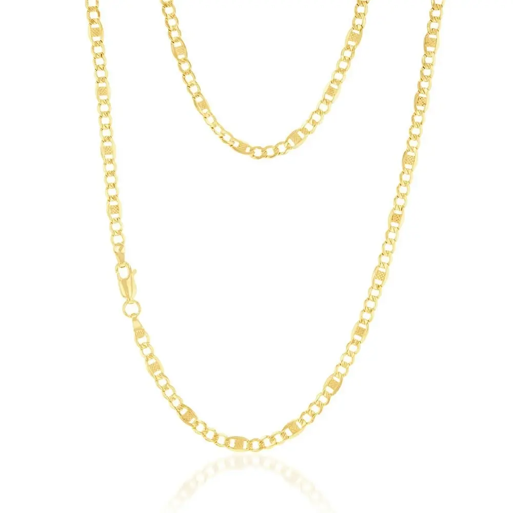 9ct Yellow Gold Silver Filled 1:3  Curb+ Anchor 80 Gauge 45cm Chain