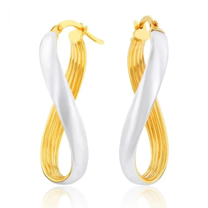 9ct Silverfilled Yellow And Silver Gold Twisted Hoop Earrings