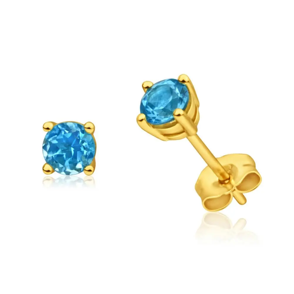 9ct Yellow Gold Blue Topaz Stud Earrings