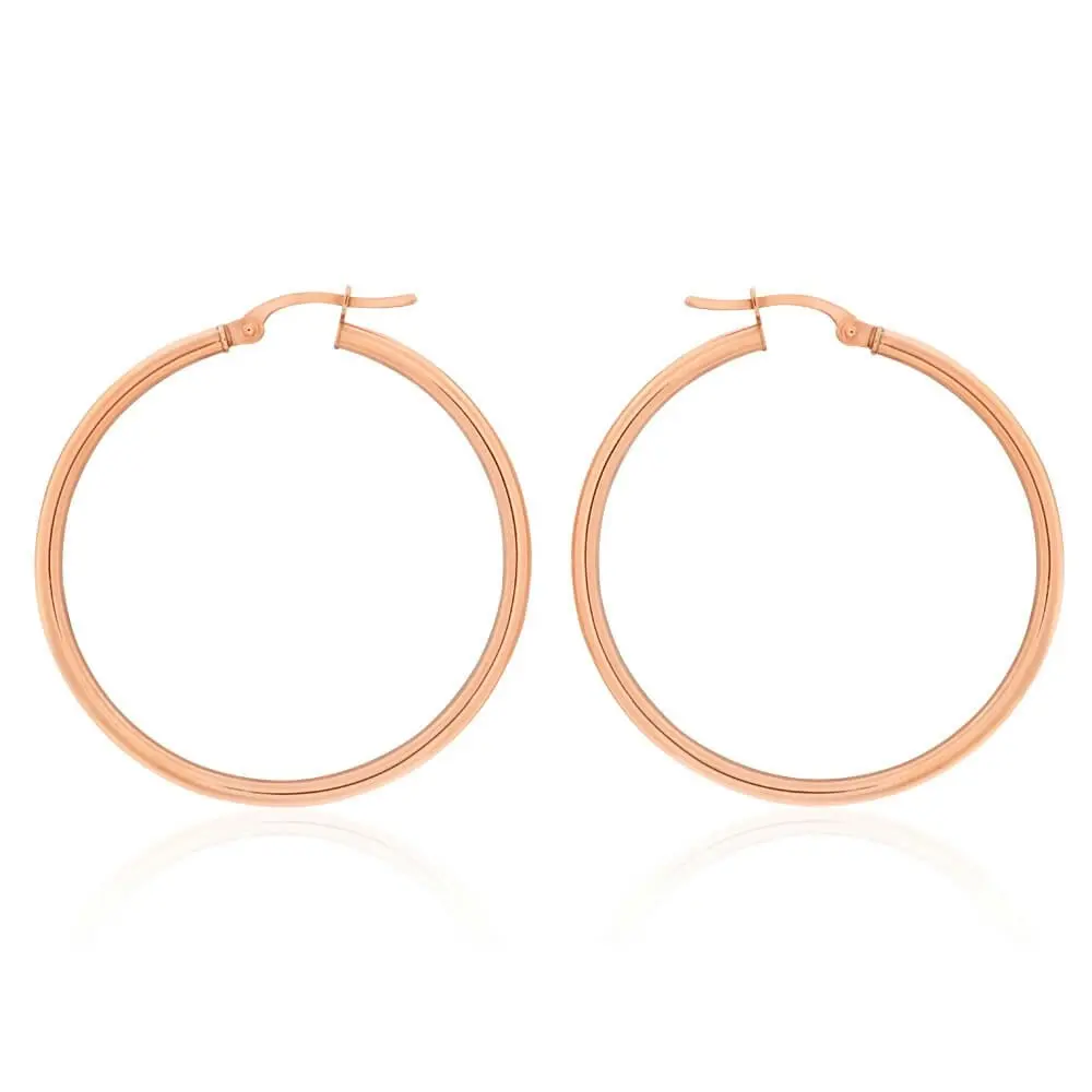 9ct Rose Gold Plain 30mm Hoop Earrings European made