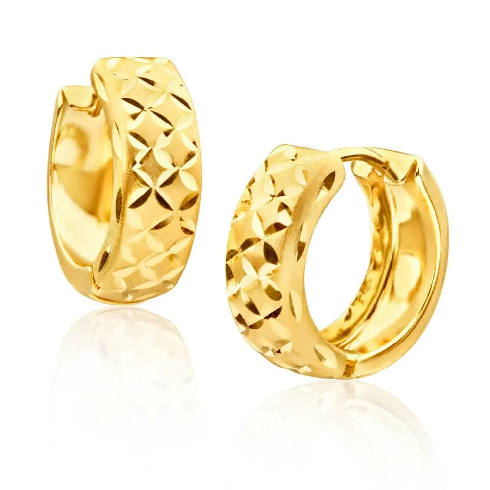 9ct Yellow Gold Dicut Huggie Hoop Earrings