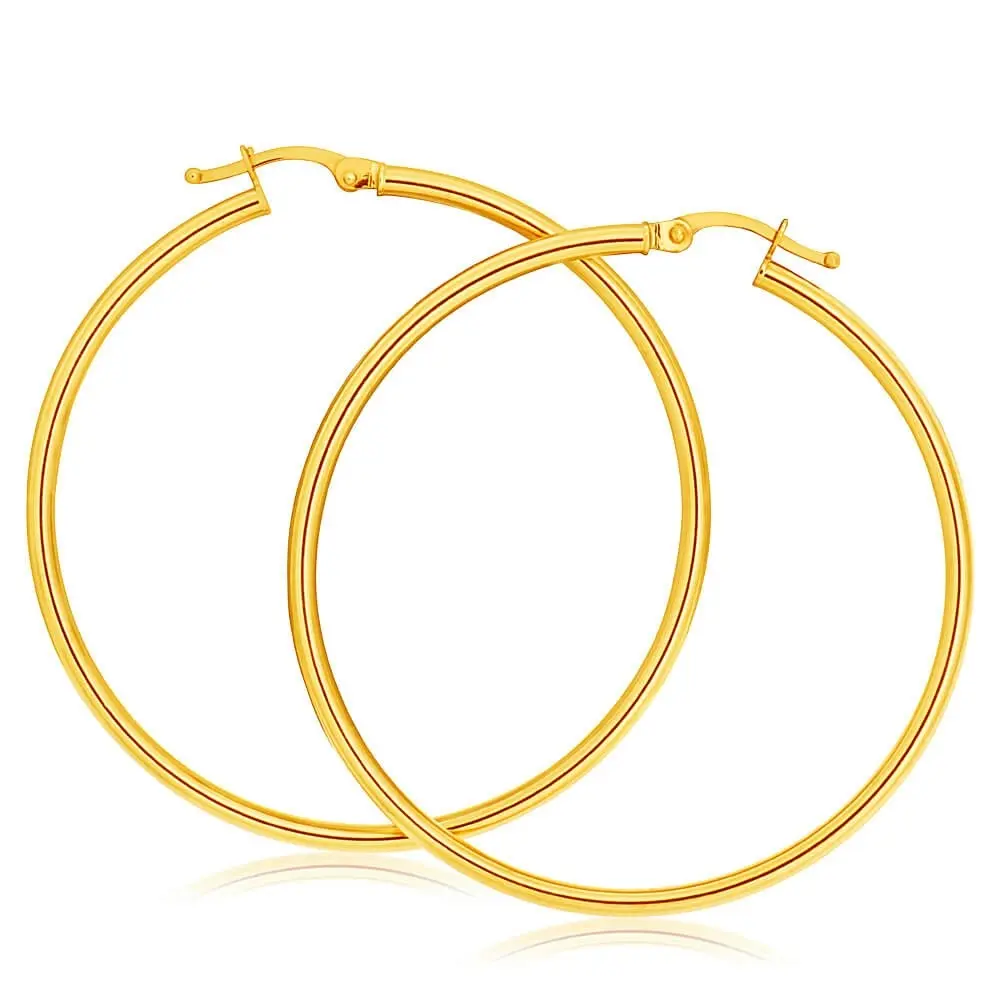 9ct Yellow Gold Plain Hoop 40mm European made