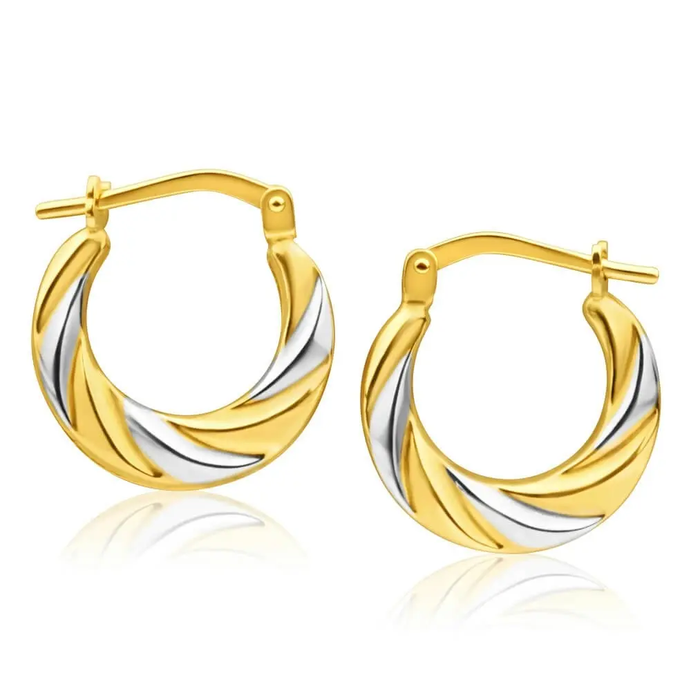 9ct Yellow Gold Silver Filled Two Tone Twist Hoop Earrings