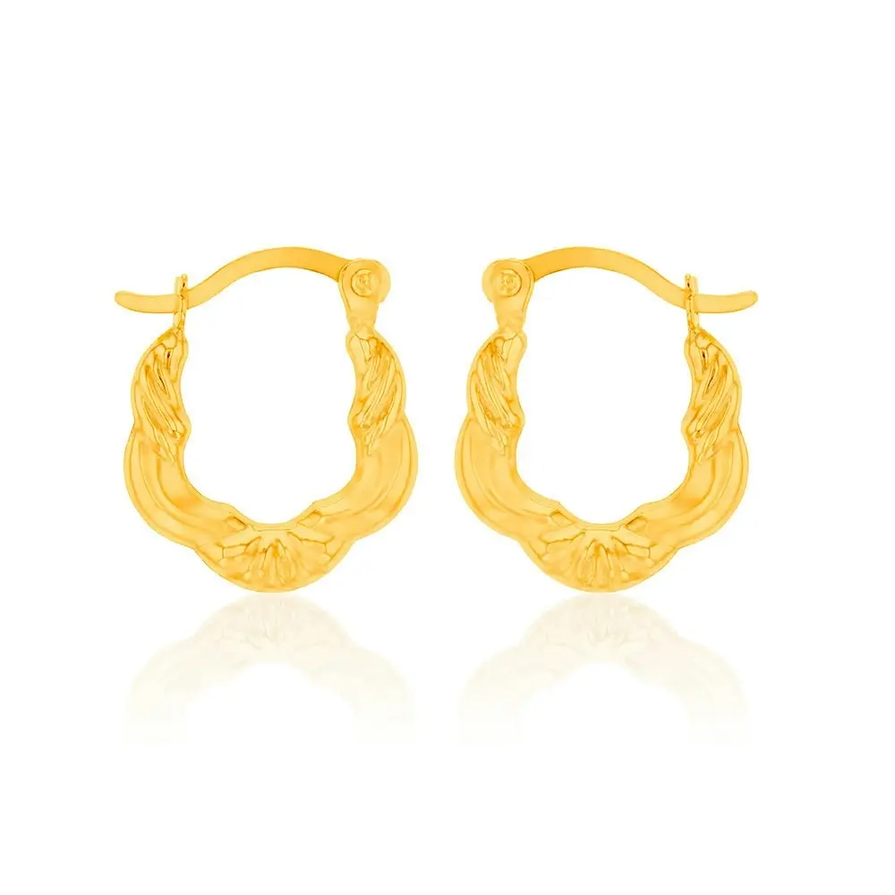 9ct Yellow Gold High Polish Fancy Hoop Earrings