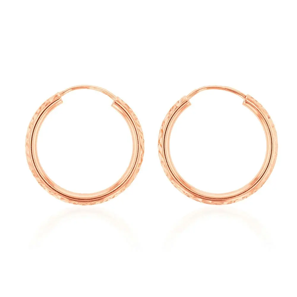 9ct Silverfilled Rose Gold Diamond Cut 15mm Sleeper Earrings