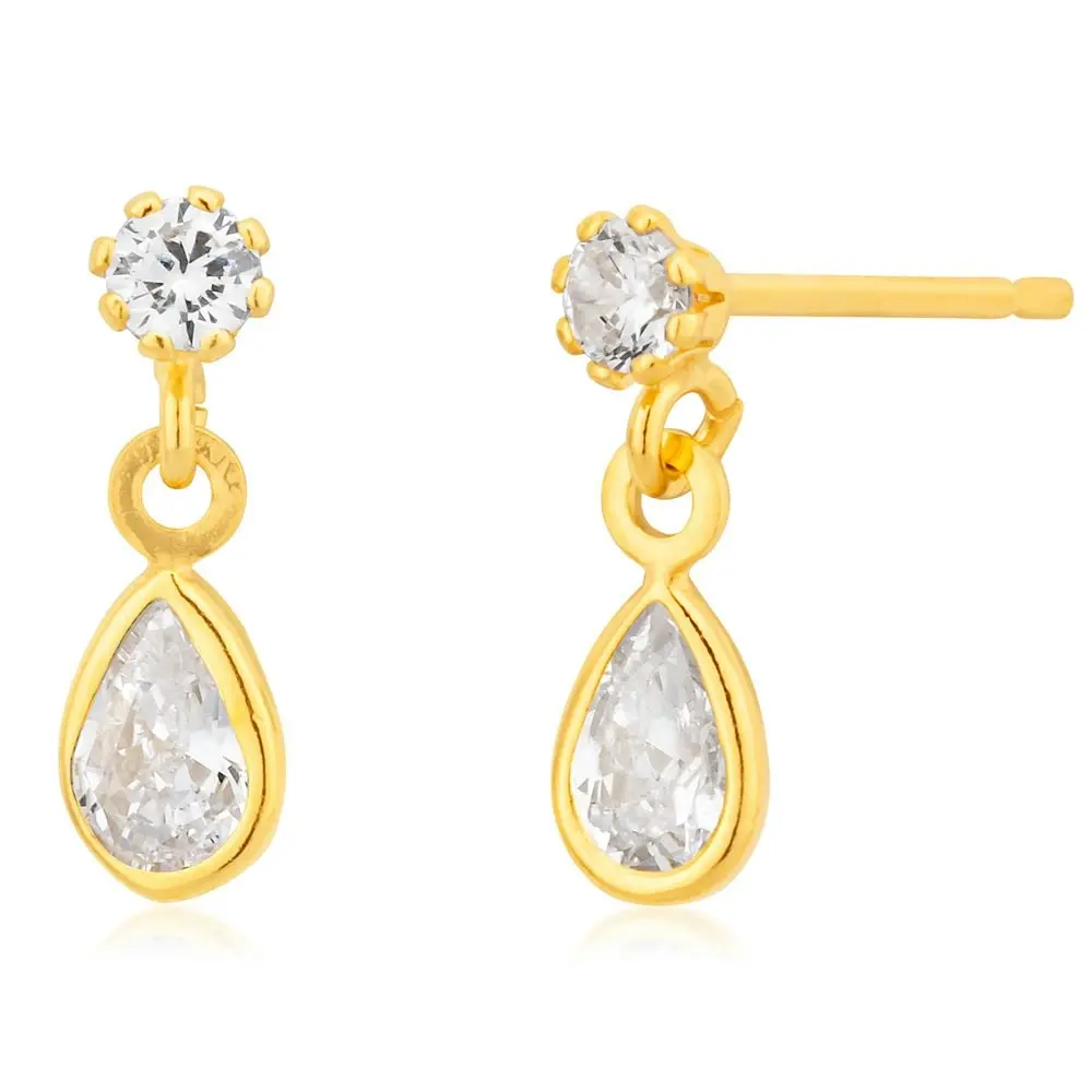 9ct Gold Filled Cubic Zirconia Drop Stud Earrings