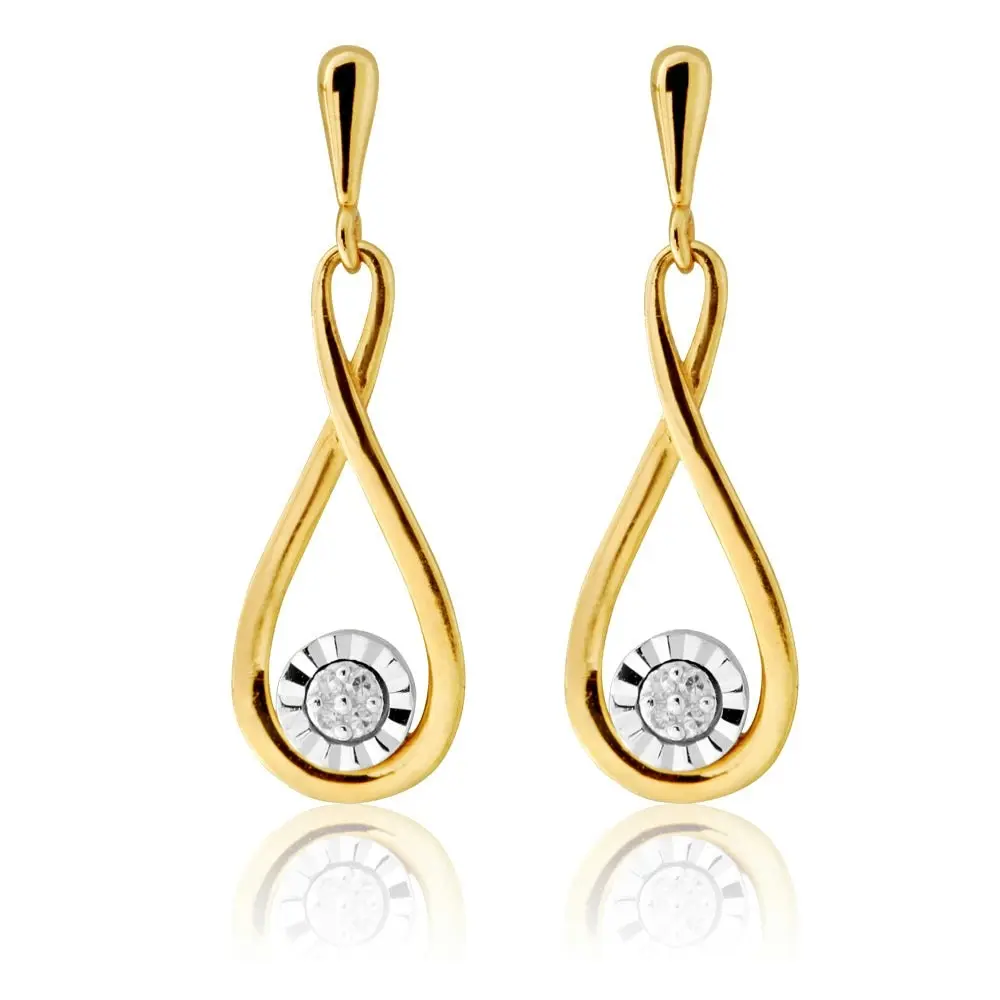 9ct Yellow Gold Diamond Infinity Drop Earrings with 8 Brilliant Diamonds