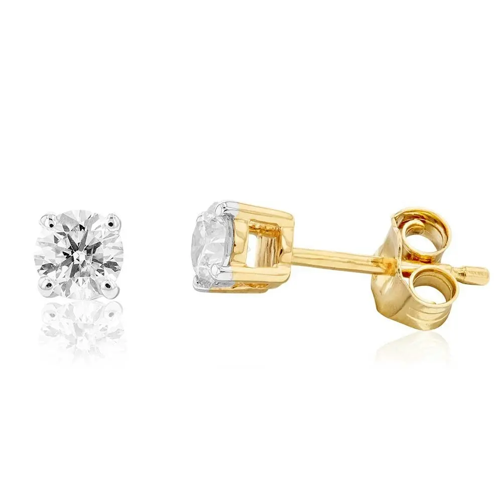 9ct Yellow Gold 1/2 Carat Solitaire Diamond Stud