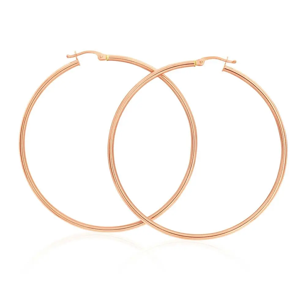 9ct Rose Gold Plain 50mm Hoop Earrings European made