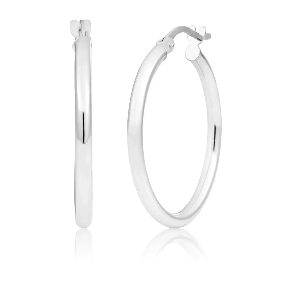 9ct White Gold Plain 20mm Hoops