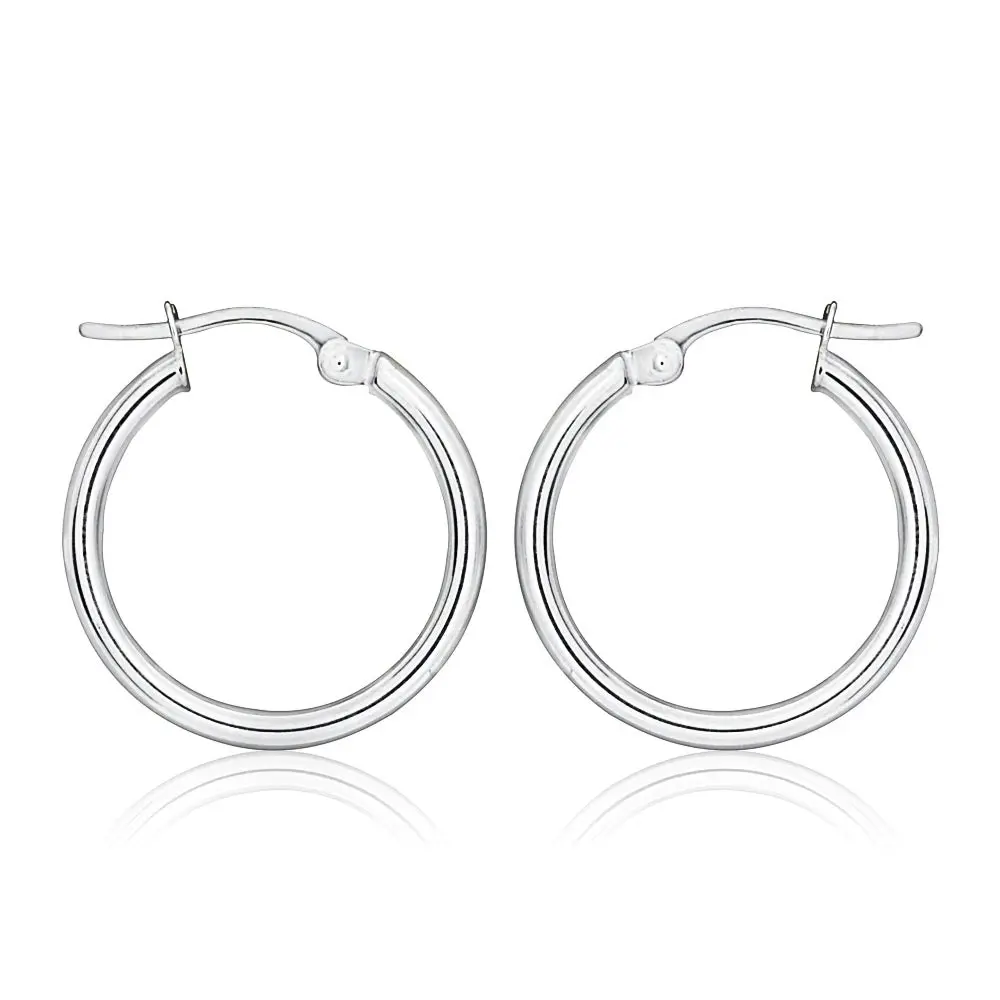 9ct White Gold Plain 30mm Hoops