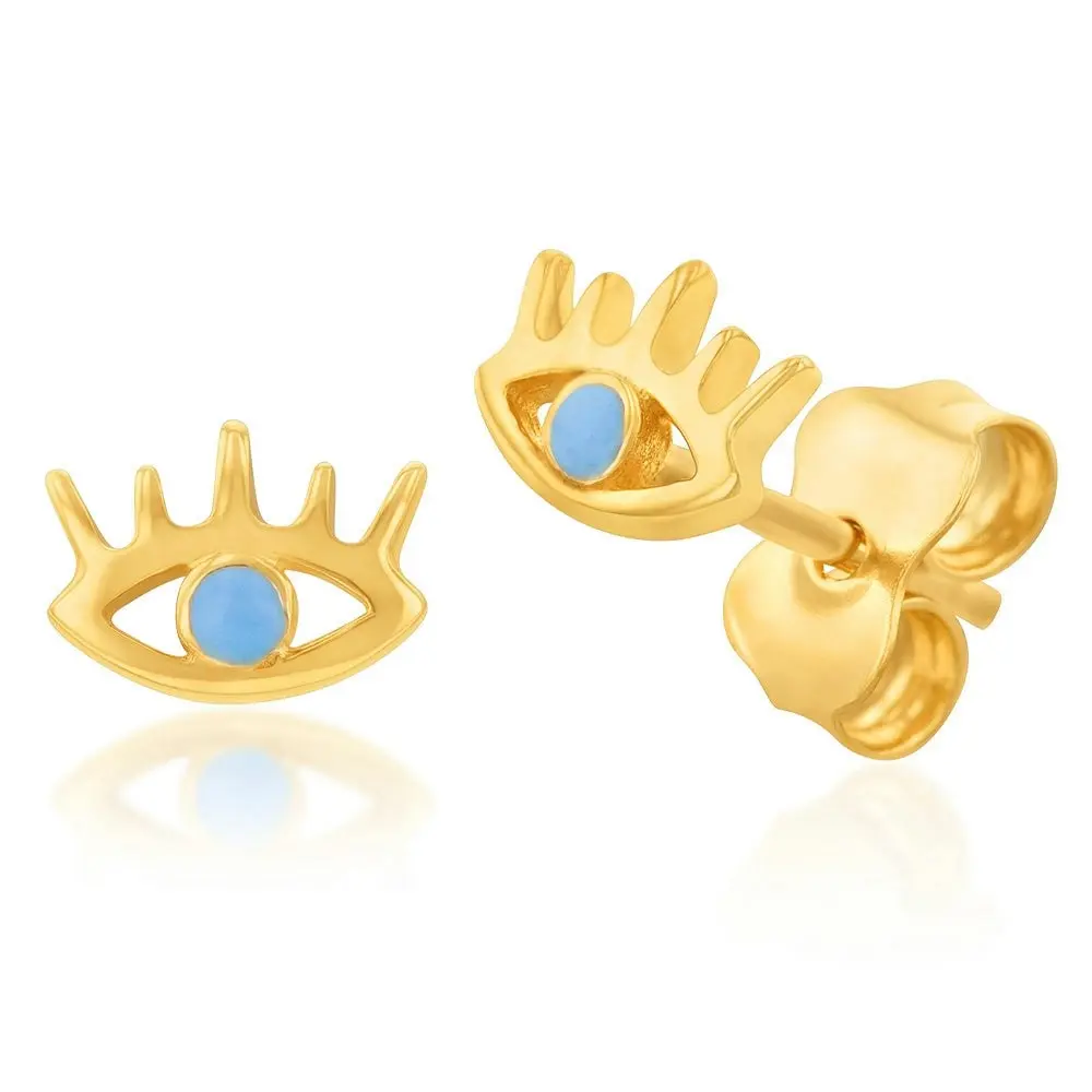 9ct Yellow Gold Enamel Eye Stud Earrings