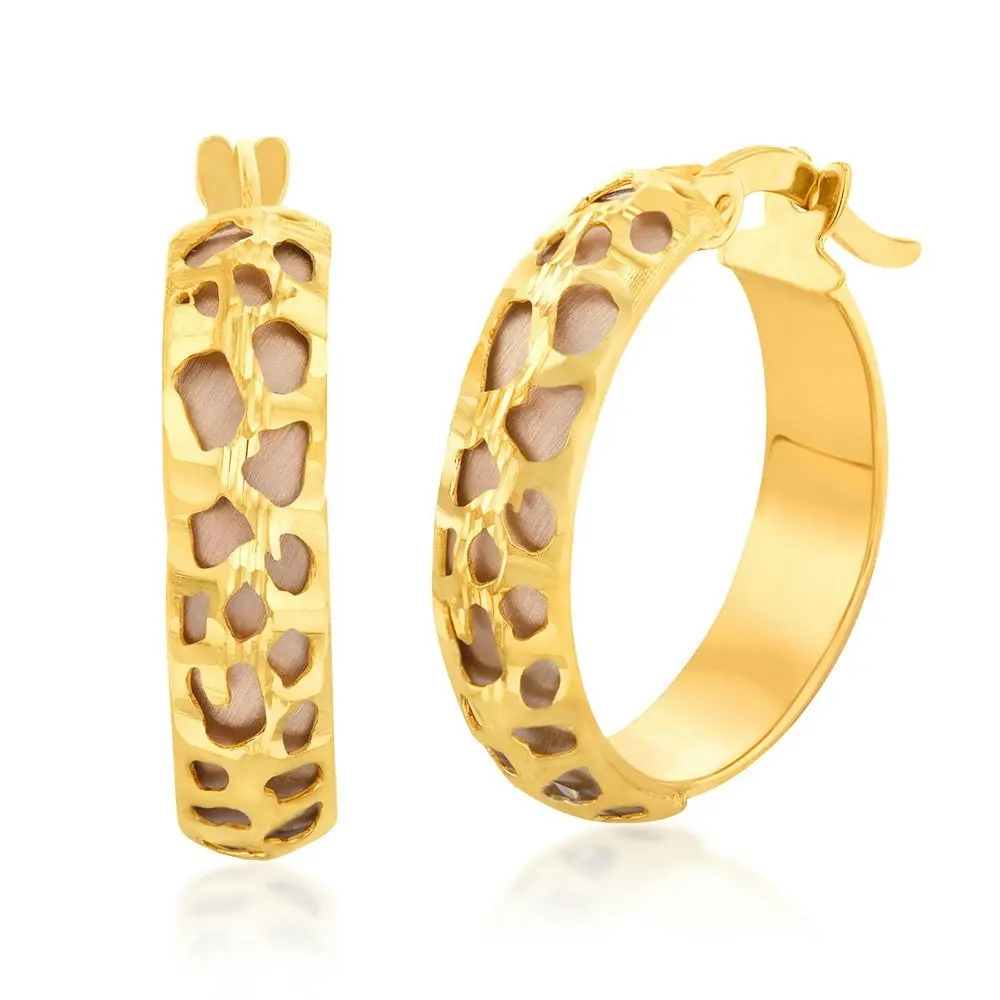 9ct Yellow Gold Patterned 20mm Hoop Earrings