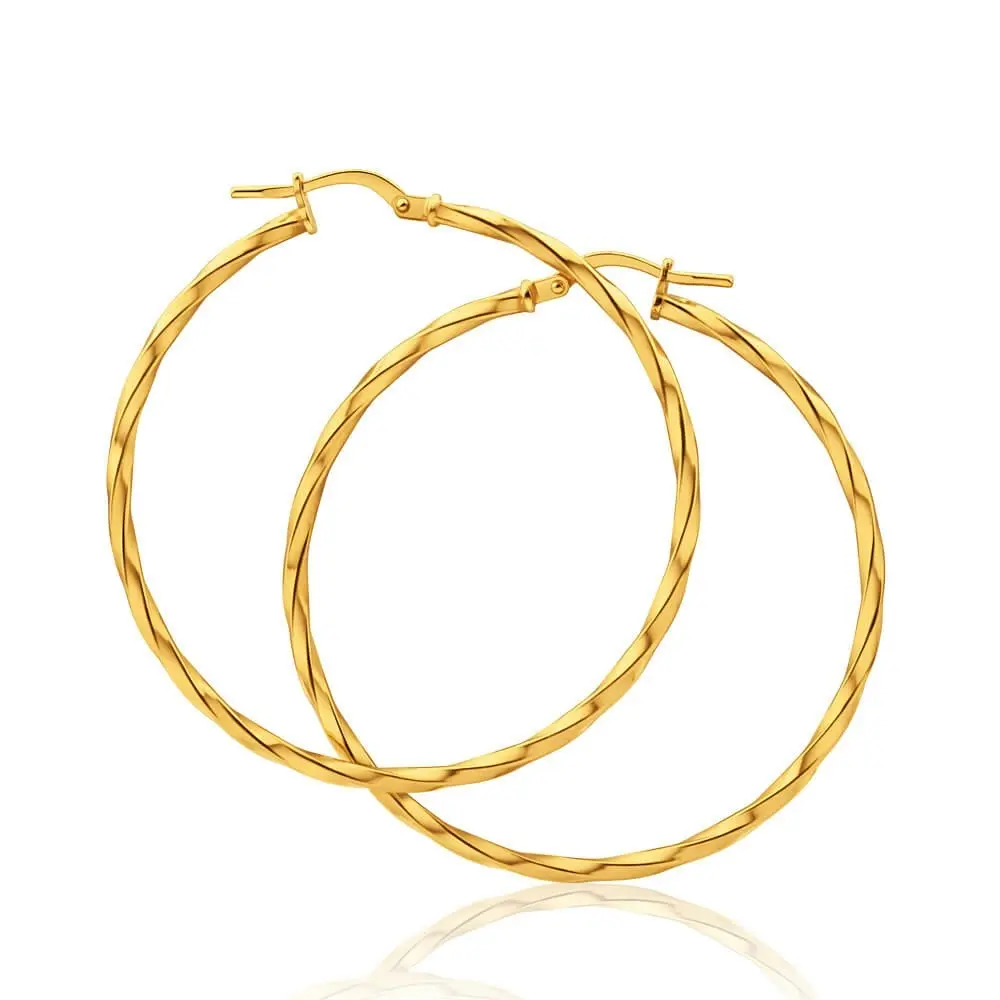 9ct Yellow Gold Silver Filled Twist 40mm Hoop Earrings