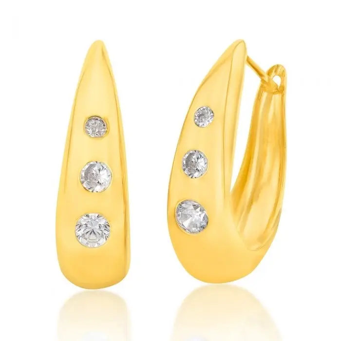 9ct Yellow Gold Silverfilled CZ On Hinged Hoop Earrings