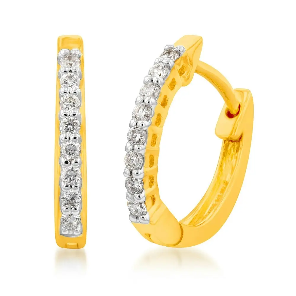 Luminesce Lab Grown 1/6 Carat Diamond Claw Hoop Earrings in 9ct Yellow Gold