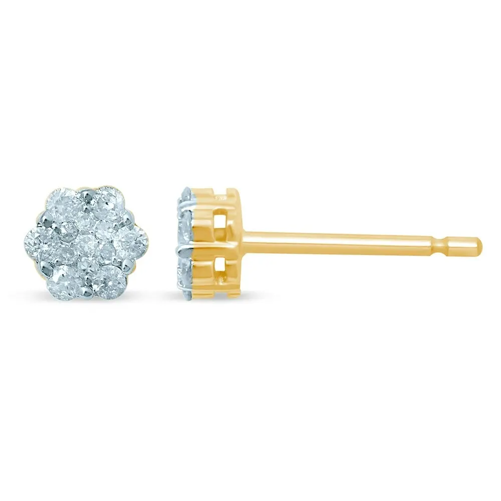 Snowflake 9ct Yellow Gold Diamond Elegant Stud Earrings