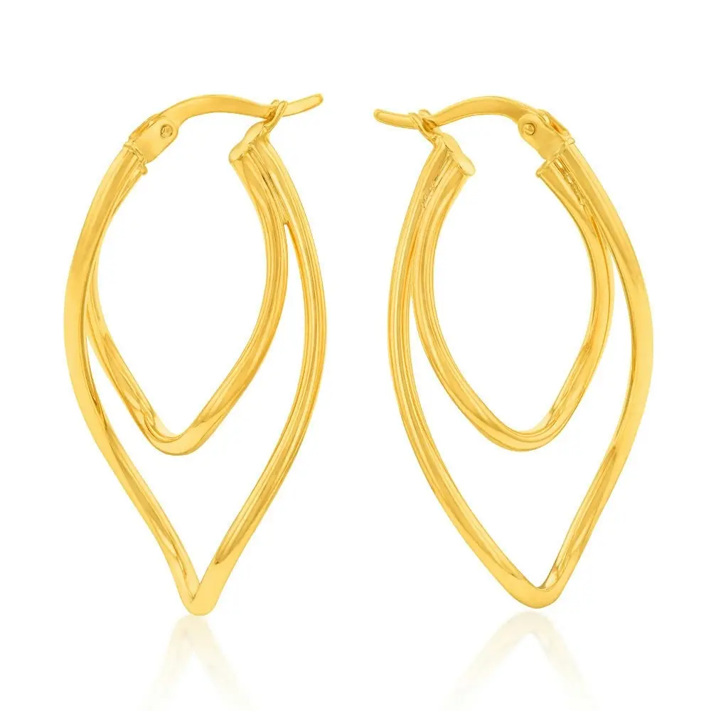 9ct Yellow Gold Silverfilled Twisted Open Drop Hoop Earring