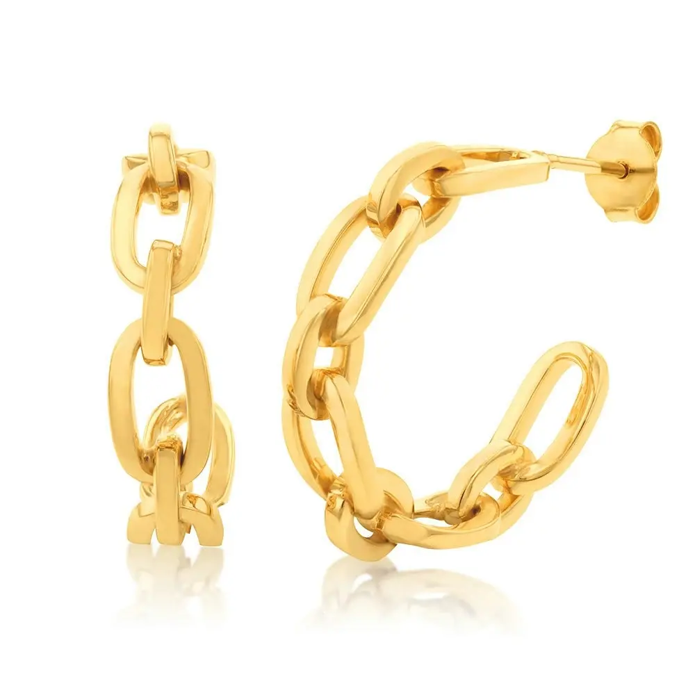 9ct Yellow Gold Silverfilled Link Hoop Earrings