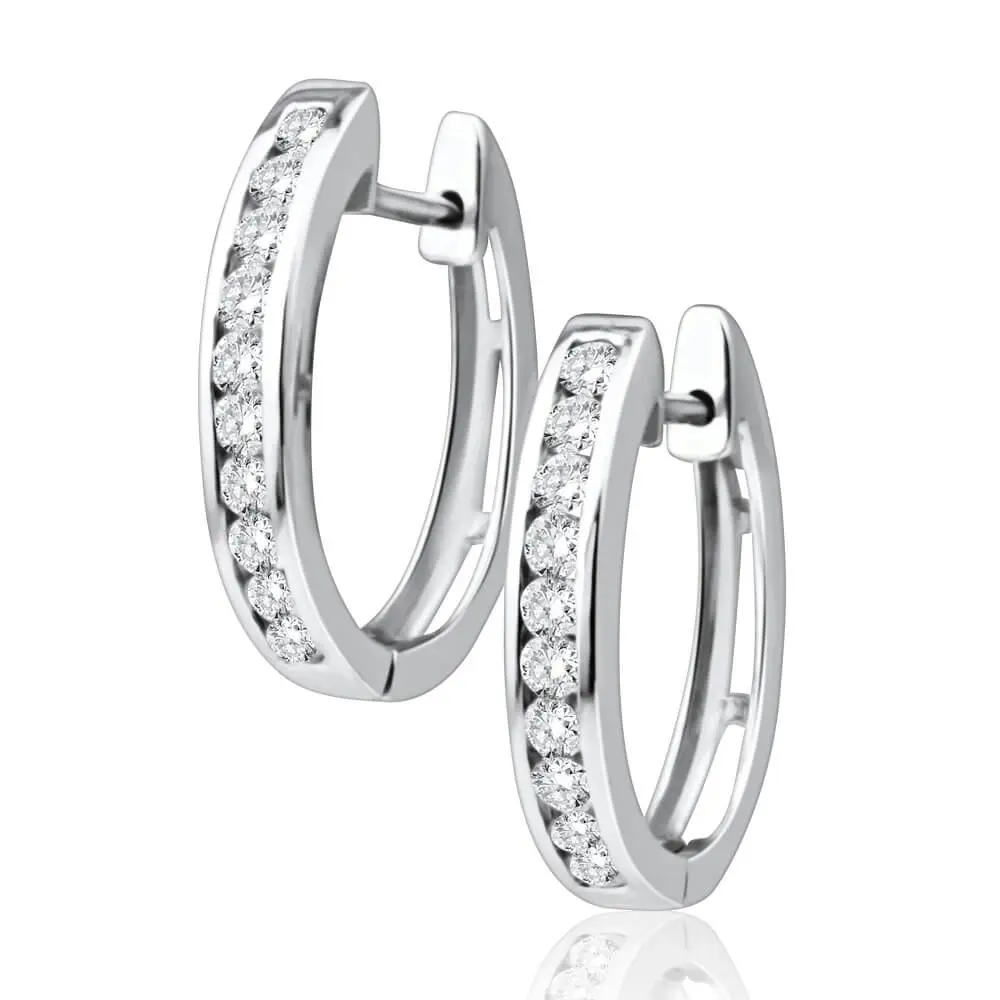 9ct White Gold Radiant Diamond Hoop Earrings