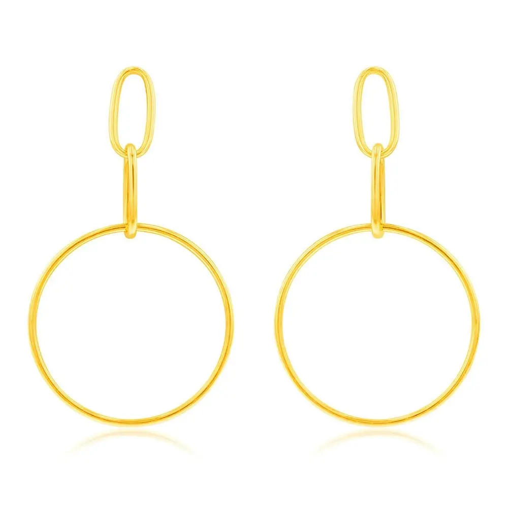 9ct Yellow Gold Silverfilled Link And Open Circle Drop Earrings