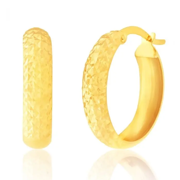 9ct Gold Diamond Cut Hoop Earrings