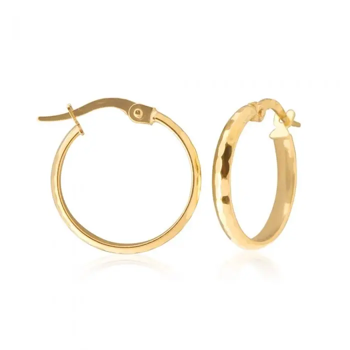 9ct Yellow Gold 15mm Diamond Cut Hoop Earrings