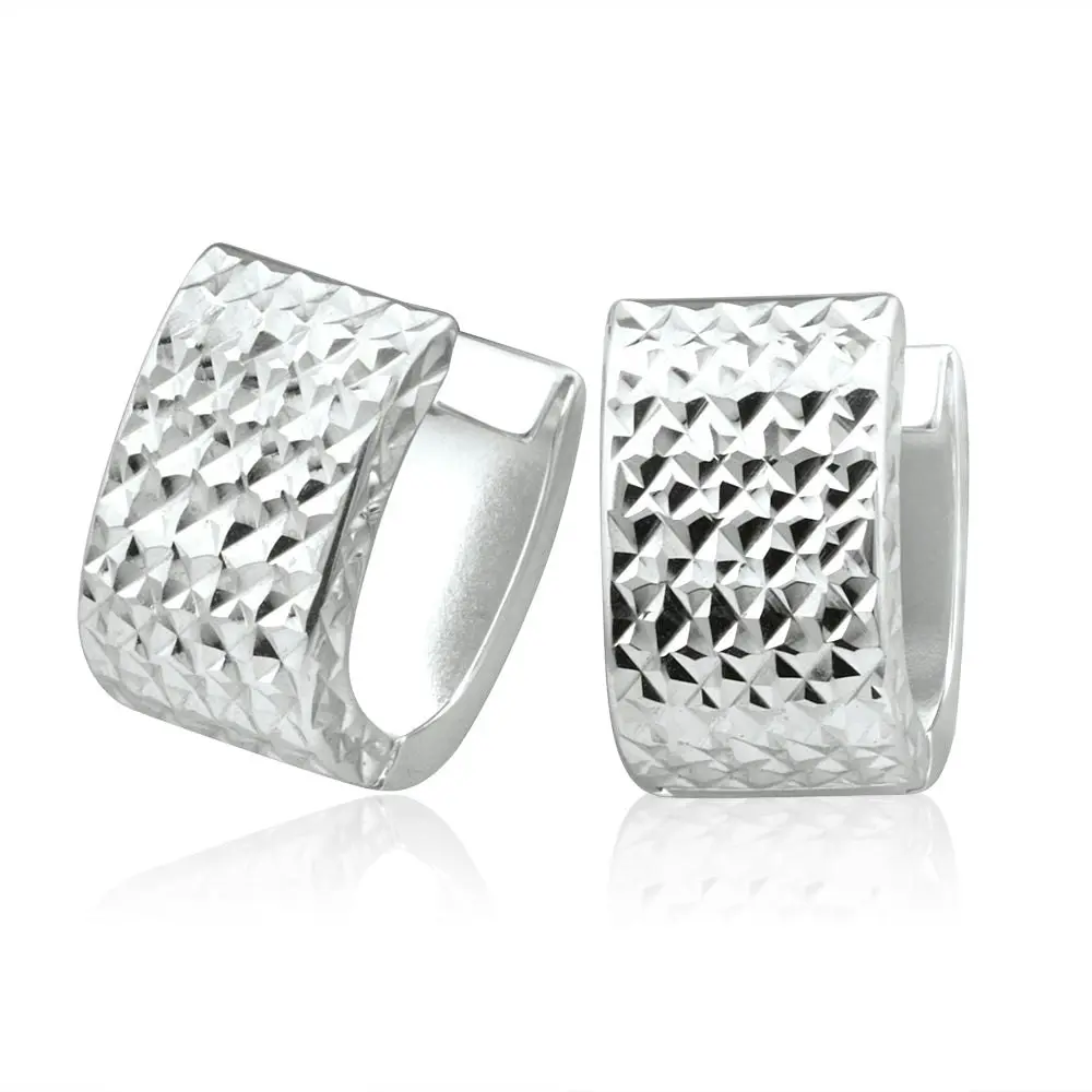 9ct White Gold Diamond Cut Hoop Huggie Earrings