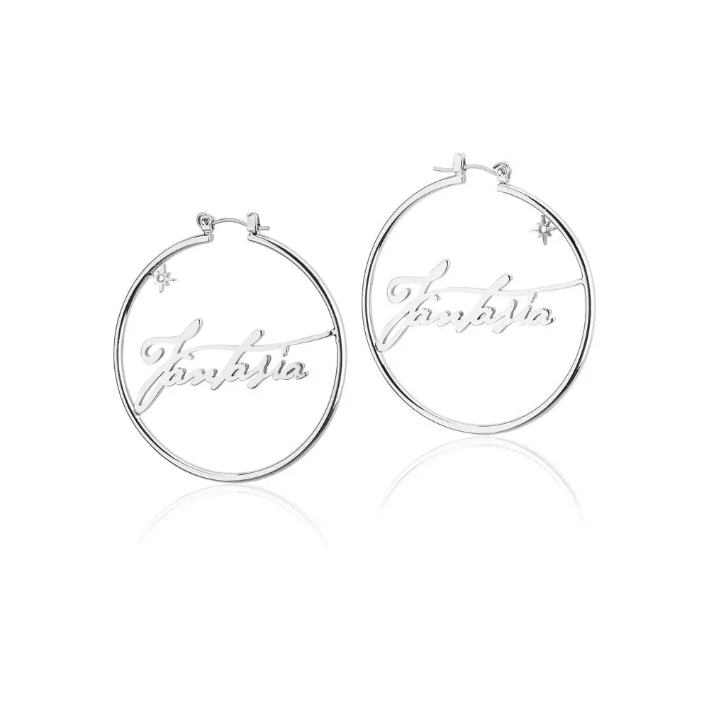 Disney Fantasia White Gold Plated 50mm Hoop Earrings