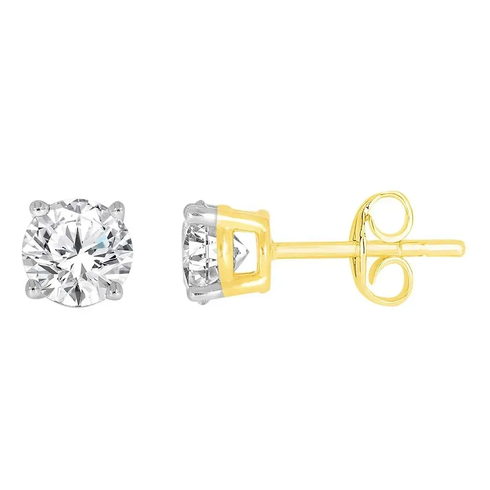 9ct Yellow Gold 1 Carat Solitaire Diamond Stud Earrings