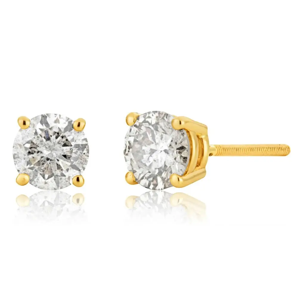 14ct Yellow Gold Diamond Stud Earrings with Appoximately 1 Carat of Diamonds