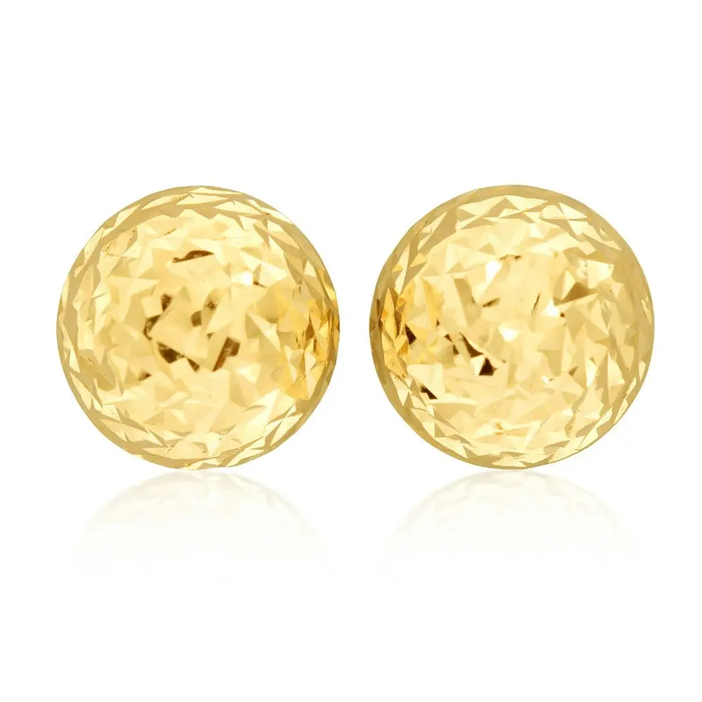 9ct Yellow Gold Diamond Cut Half Round 7mm Stud Earrings