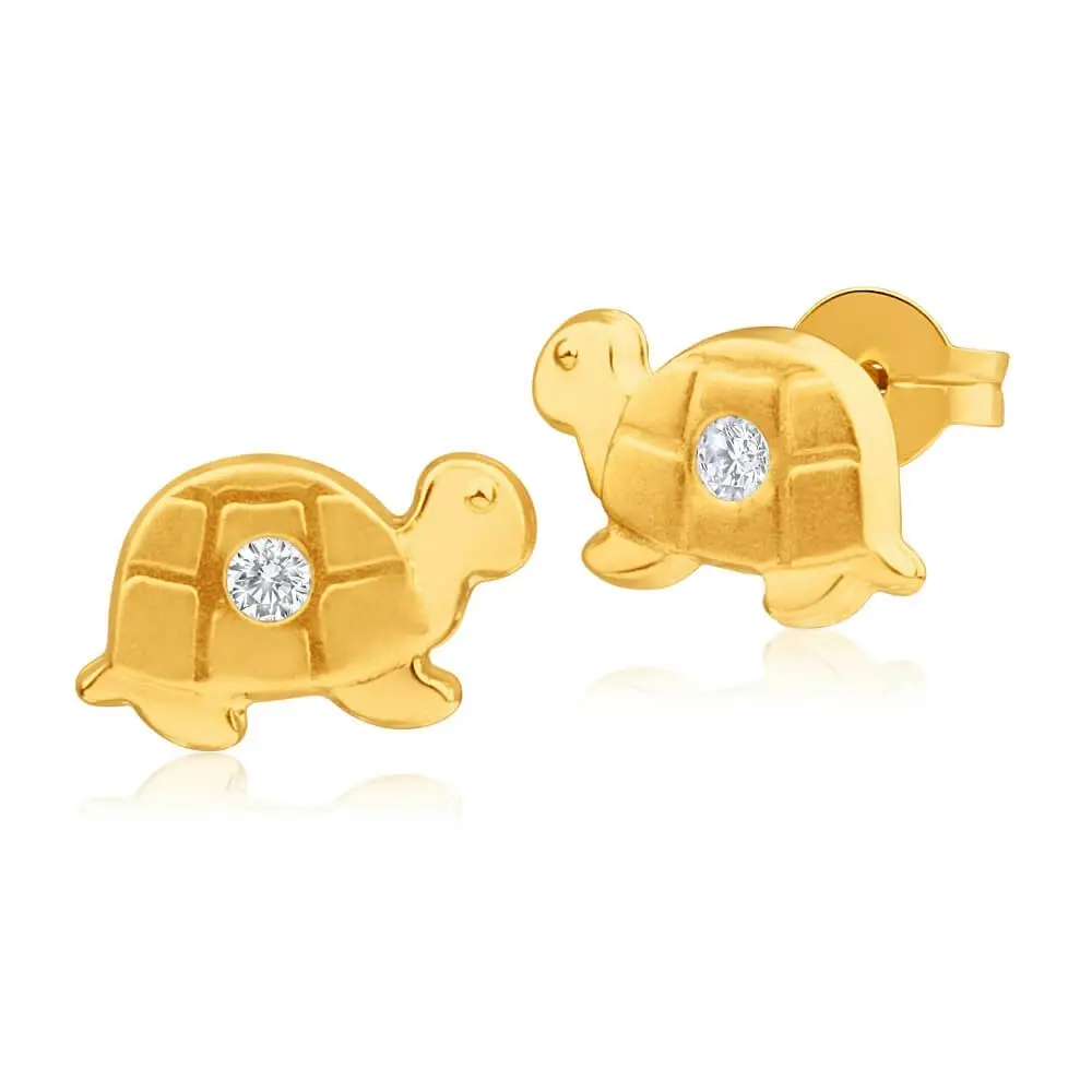 9ct Yellow Gold Cubic Zirconia Turtle Stud Earrings