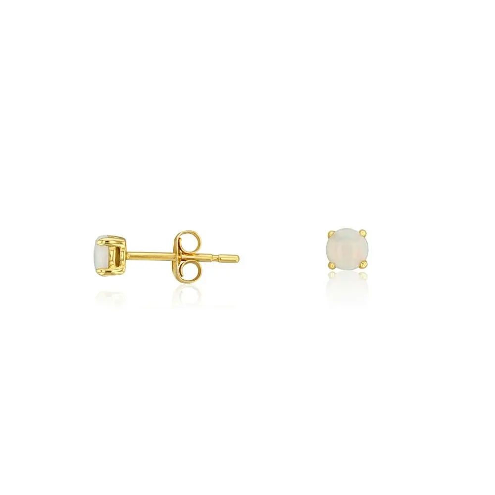 9ct Yellow Gold Natural Solid White Opal Stud Earrings