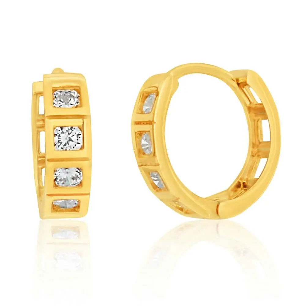 9ct Yellow Gold 10mm Cubic Zirconia Huggie Earrings