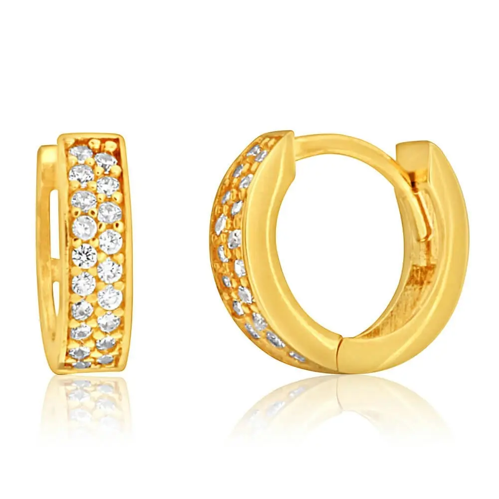 9ct Yellow Gold 8mm Cubic Zirconia Pave Huggie Earrings