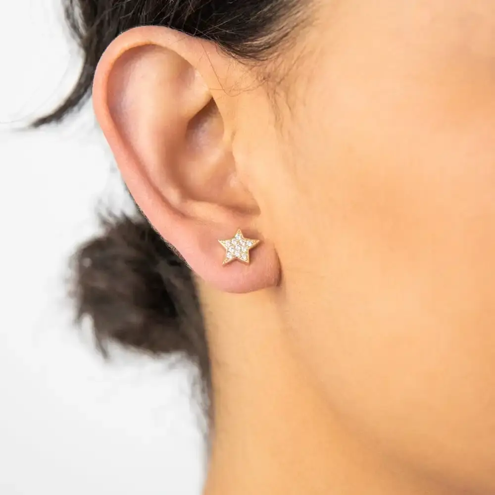 9ct Yellow Gold Zirconia Moon and Star Studs