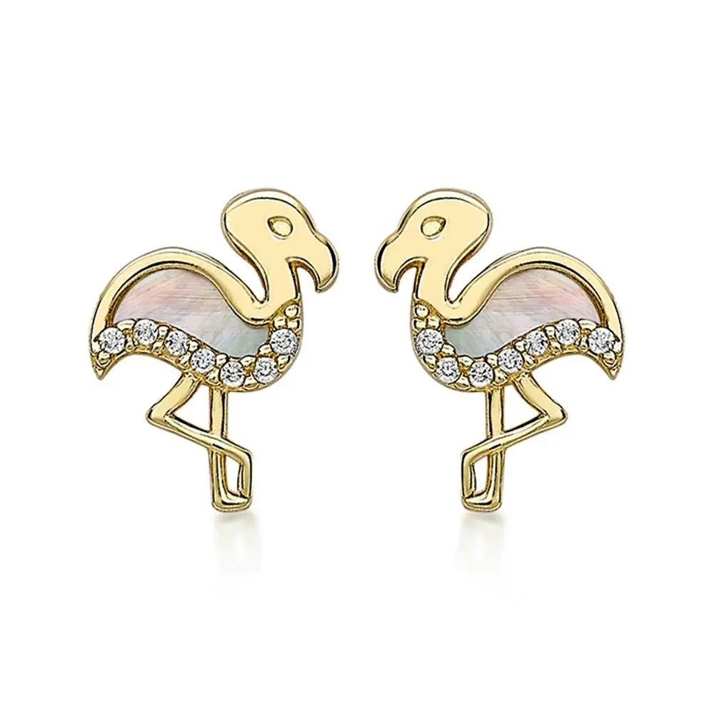 9ct Yellow Gold Mother of Pearl Flamingo Studs