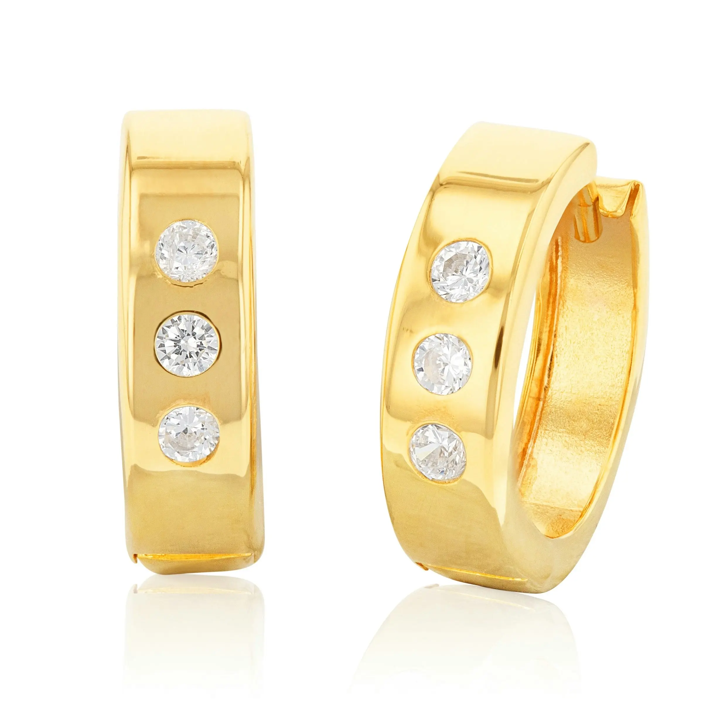 9ct Silverfilled Yellow Gold Cubic Zirconia 10mm Hoop Earrings