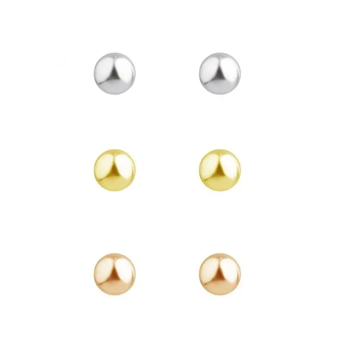 Stering Silver Gold and Rose Plated 3mm Set of 3 Ball Stud Earrings