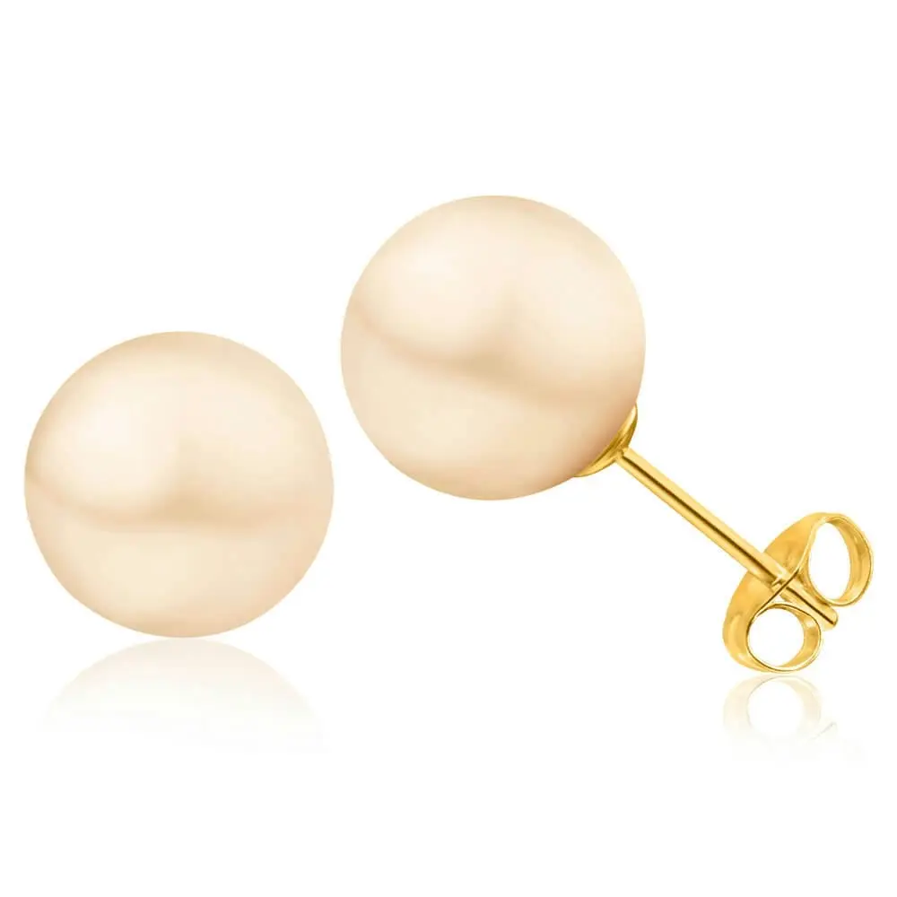 14ct Yellow Gold 9mm White Freshwater Pearl Stud Earrings