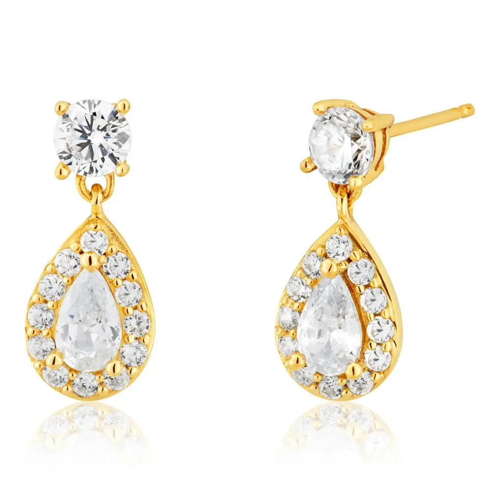 9ct Yellow Gold Cubic Zirconia Teardrop Stud Earrings