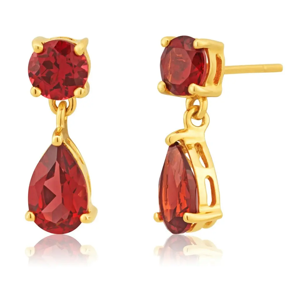 9ct Yellow Gold Garnet Drop Earrings