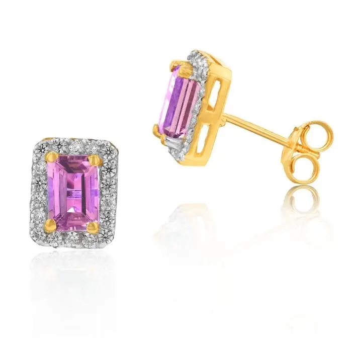 9ct Yellow Gold Amethyst and Zirconia Studs