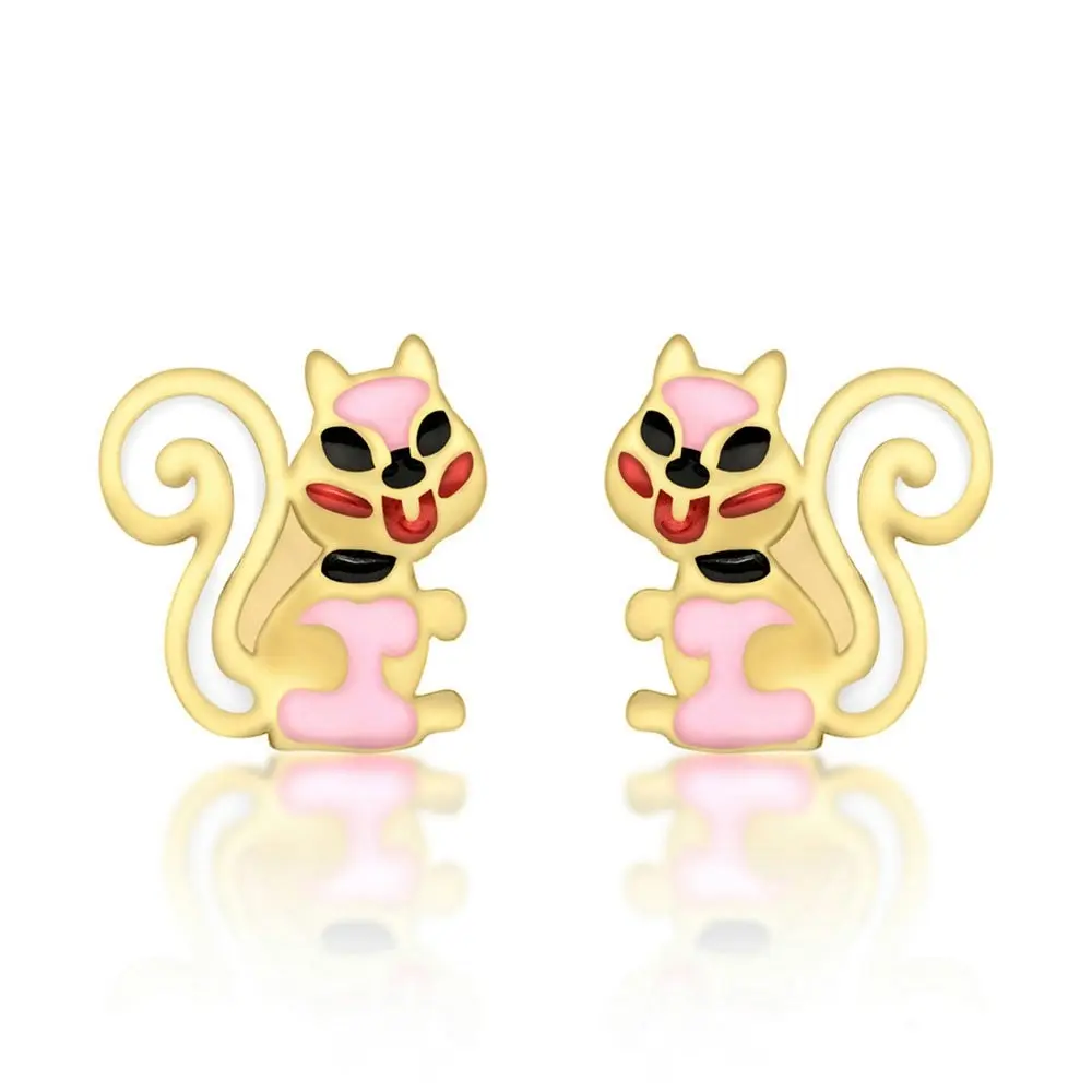 9ct Yellow Gold Enamel Squirrel Stud Earrings