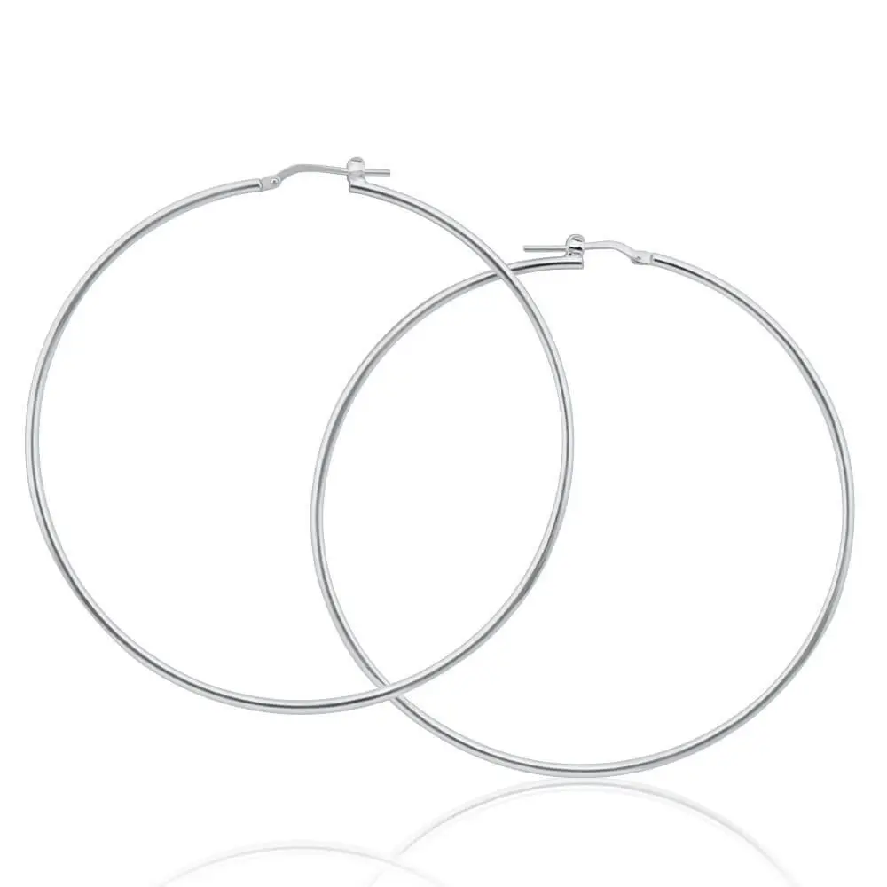 Sterling Silver Plain 65mm Hoop Earrings