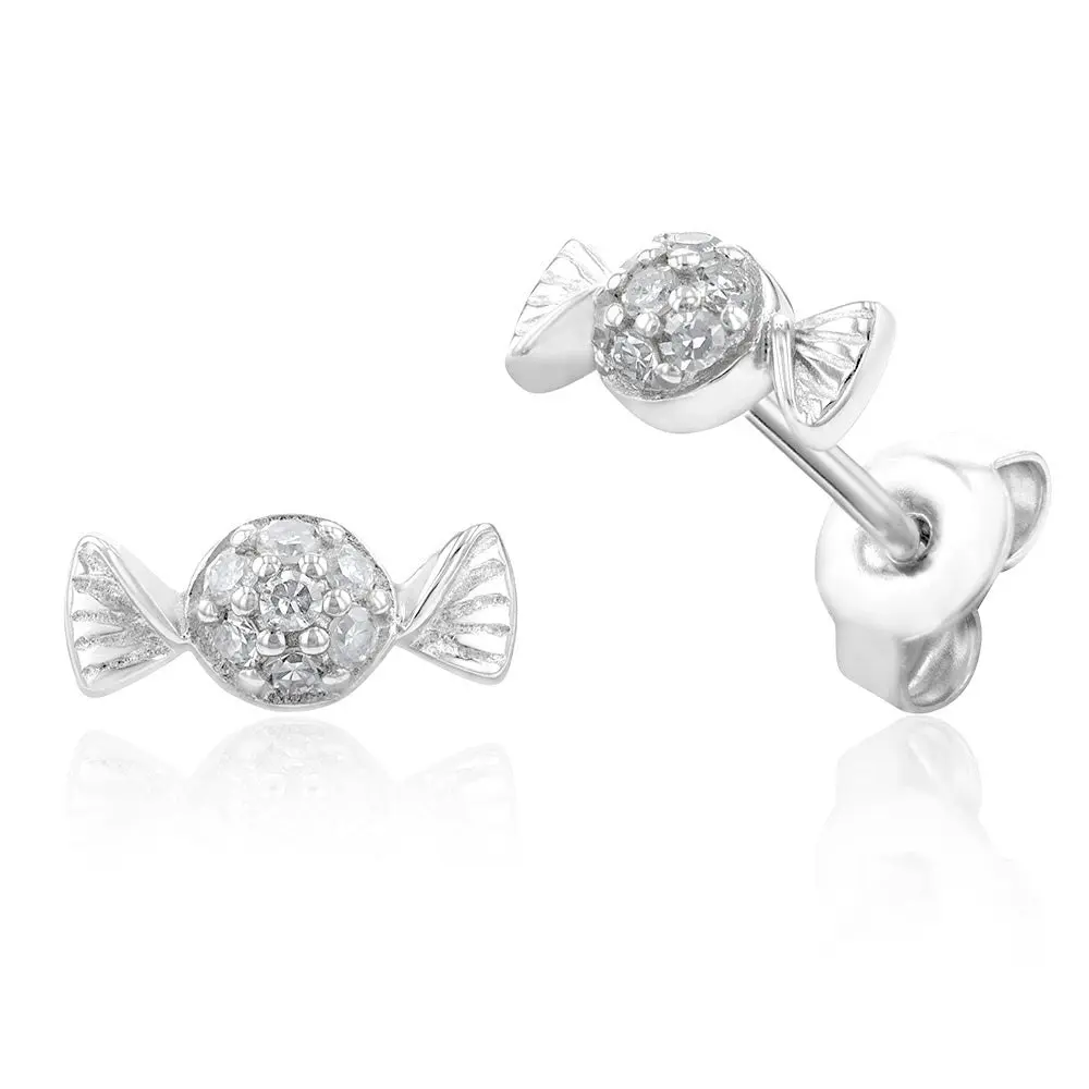 Sterling Silver Diamond Candy Stud Earrings