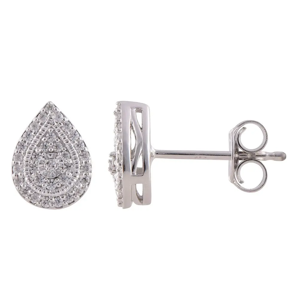 Silver Diamond Pear Shaped Studs with 22 Diamonds