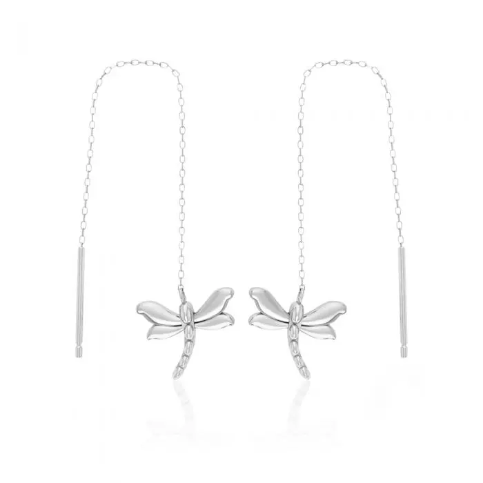 Sterling Silver Dragonfly Threader Drop Earrings