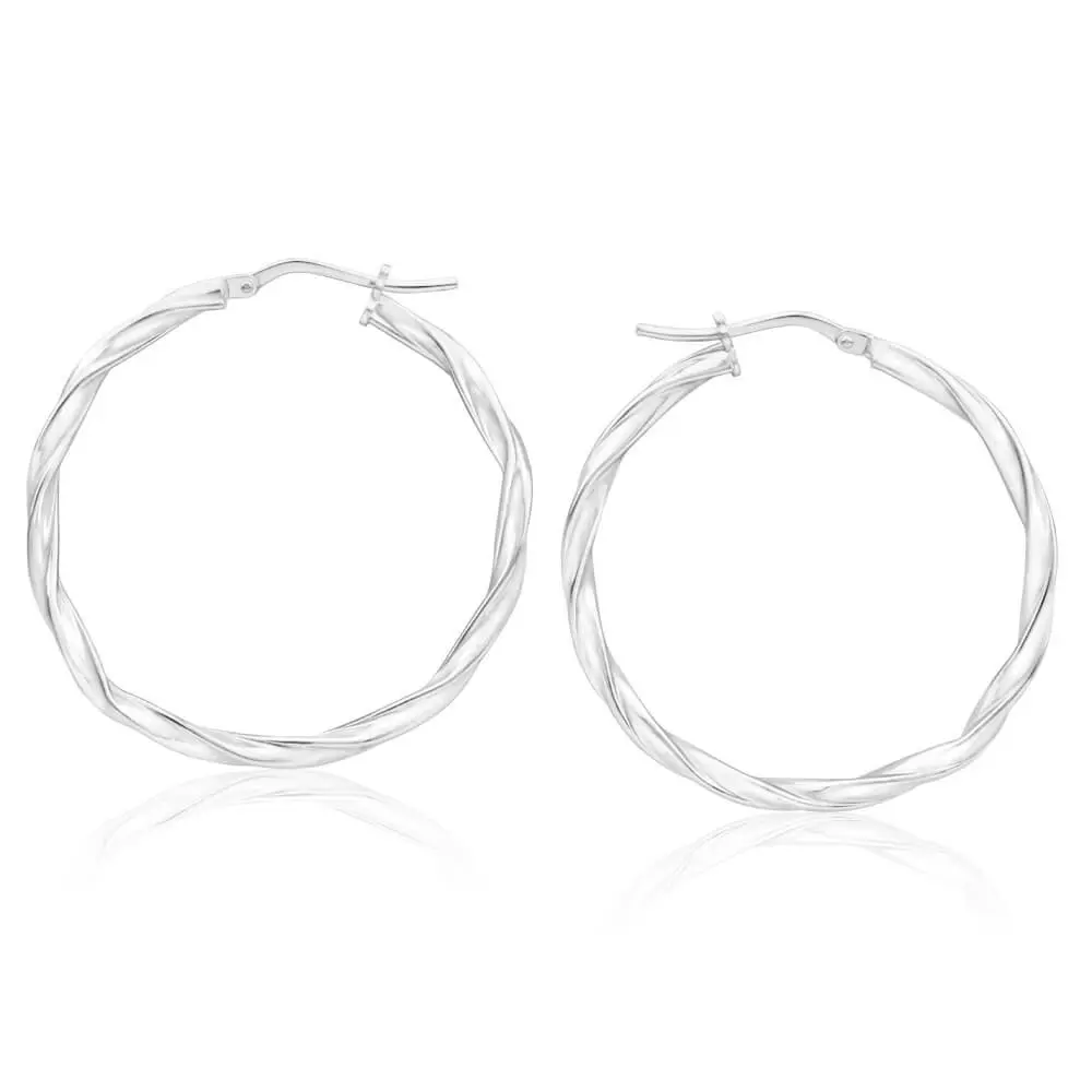 Sterling Silver 30mm Twisted Hoop Earrings